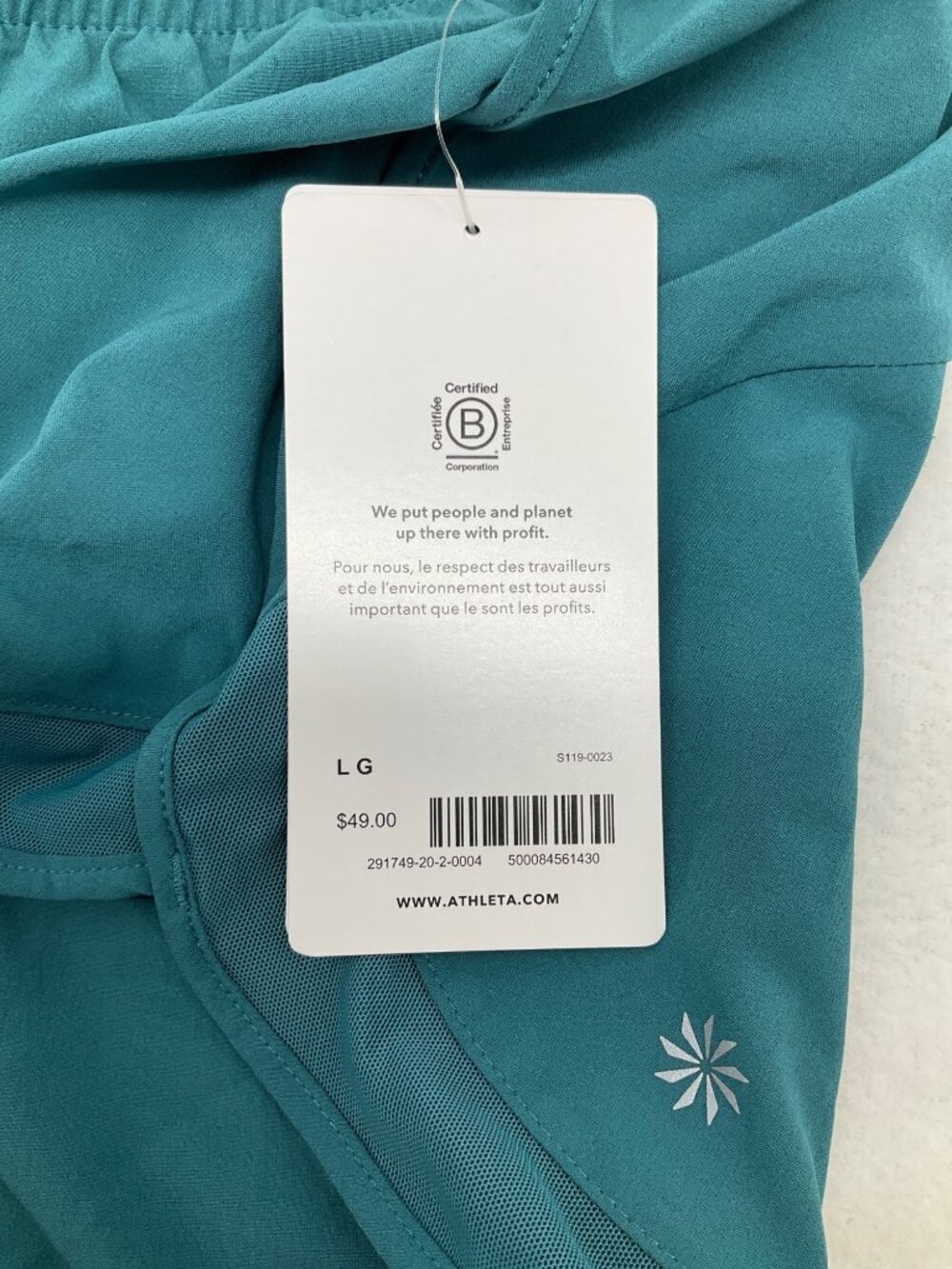 Athleta size Large Mesh Racer Run 4" Shorts Teal Blue Lined, NEW - Picture 6 of 13